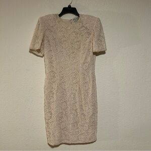 Papell Boutique Cream Sheath Dress Short Sleeve Raglan